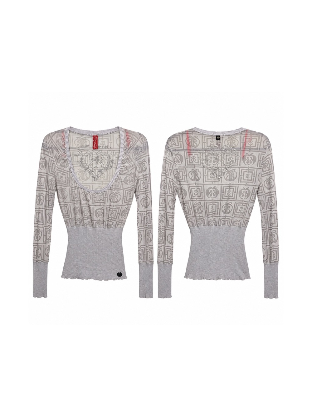 Apple bottom Gray Patterned Long-Sleeve Scoop Neck Top